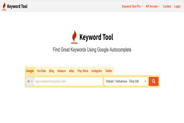 Giao diện của Keyword Tool.io
