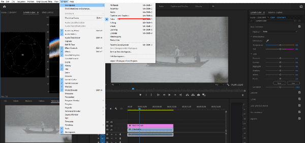 cách vào color workspace từ menu