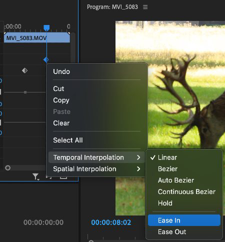 chọn ease in hoặc ease out
