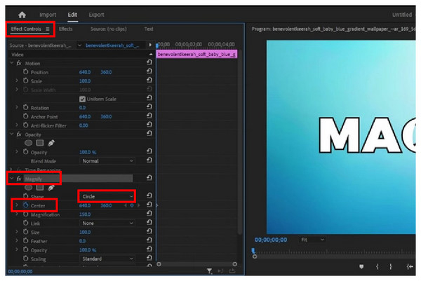 điều chỉnh hiệu ứng magnify