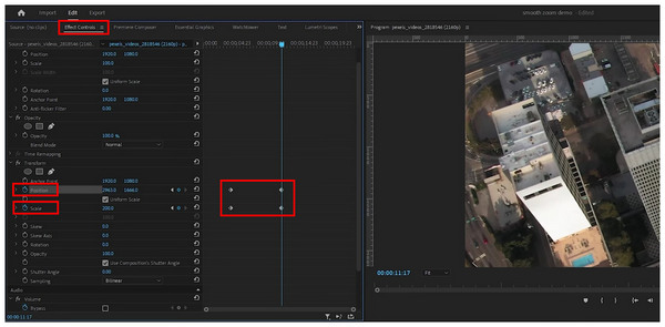 nhấp vào effect controls để chỉnh hiệu ứng