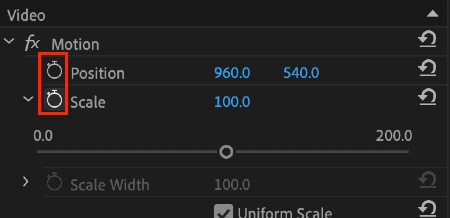 thêm keyframe ở trong cửa sổ effects