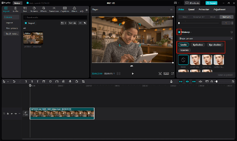 CapCut PC hỗ trợ trang điểm