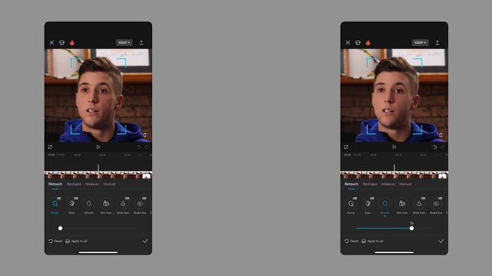 Chọn Retouch -> Nhấn vào Smooth