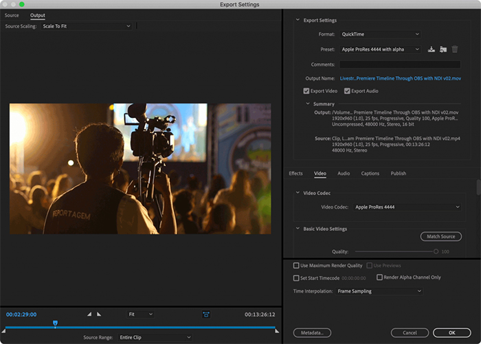 giao diện xuất video trong media encoder