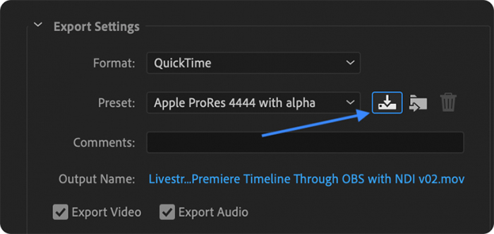 lưu preset xuất file
